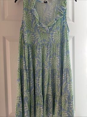 Blue & Green Pineapple Ruffle Dress